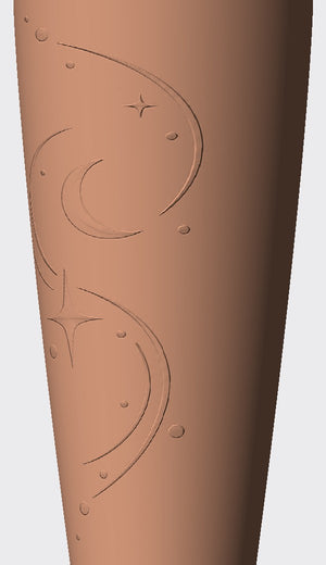 A crescent moon, stars and a sweep of dots make a single quiet mark on a plain cover.