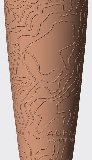 The contour lines of Aoraki/Mount Cook seen from above, with its names on the front.
