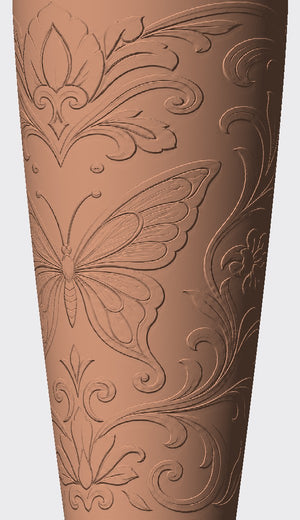 A central butterfly, curling leaves and floral scrollwork give this cover a decorative, graceful look.