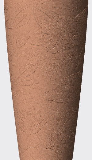 Deer, foxes and a hare among leaves and snowflakes give this cover a soft, wintry woodland feel.