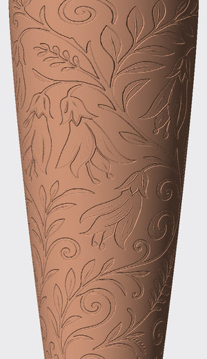 Hanging flowers, leafy branches and small birds give this cover a soft native-garden feel.