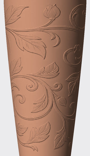 Carved vines with leaves and small flowers twine across the cover, clean and classic.
